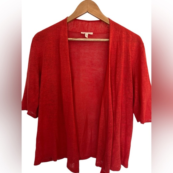 Eileen Fisher Sweaters - Eileen Fisher Women’s Size Petite Small Linen Knit Open Shrug Red/Orange